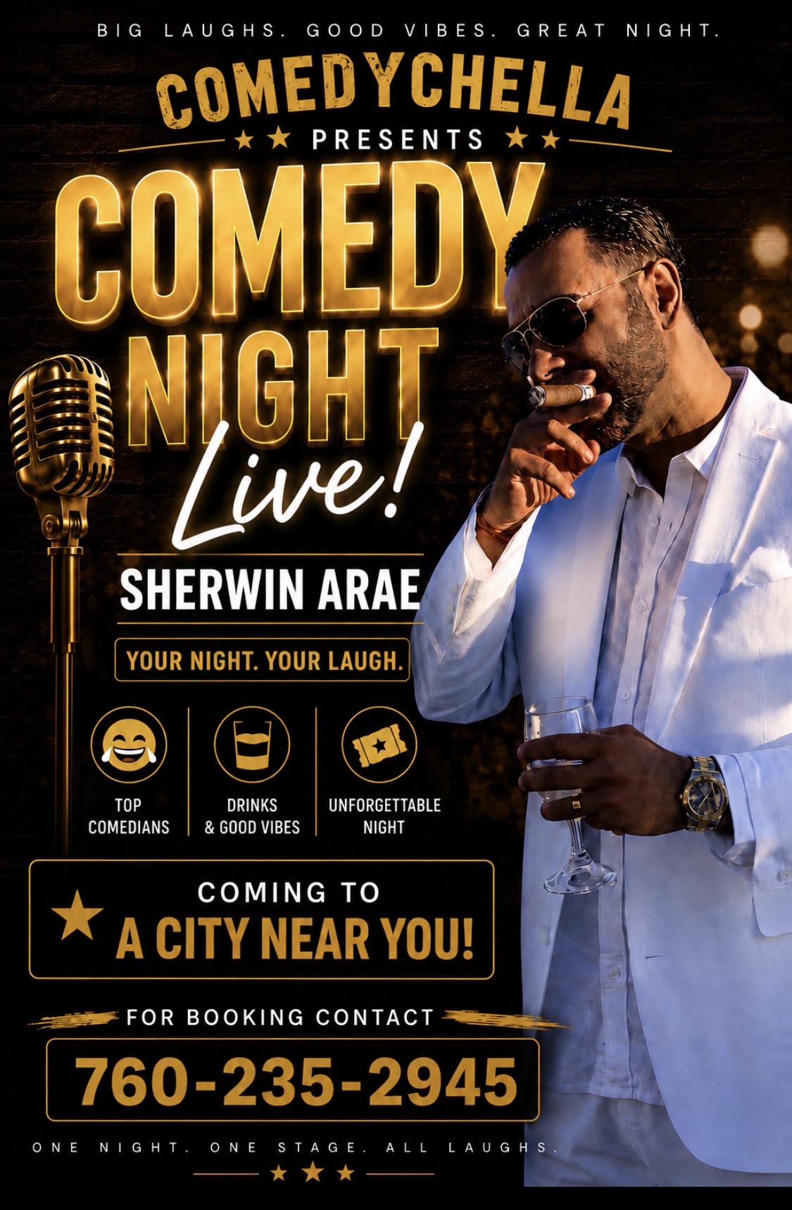 Sherwin Arae comedy night promotional flyer